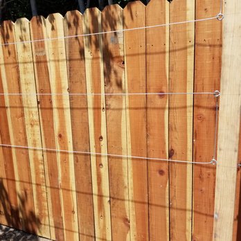 Noll Construction Solutions - Redwood fence, with posts-and-wire structure in front, for growing grapevines and berry bushes - General Contractors Near Me Noll Construction Solutions - Redwood fence, with posts-and-wire structure in front, for growing grapevines and berry bushes - General Contractors Near Me