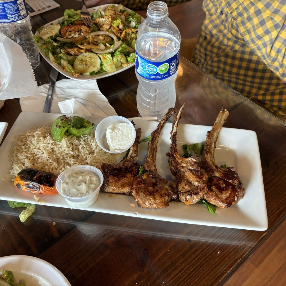 Pella Cafe - Lamb chops and  15. Labm Chops Entree 26. Greek Salad - Mediterranean Near Me - Jonesboro, Arkansas
