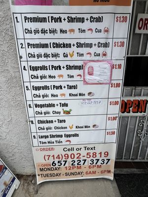 Menu photo 1 Kim Hong Eggrolls Westminster, CA