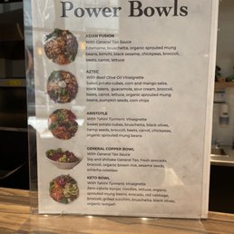 a menu for power bowls