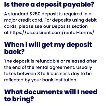 Easirent - Clearly states 3-5 days to get car deposit back it's been over 10. - Car Rental Near Me - Houston, Texas