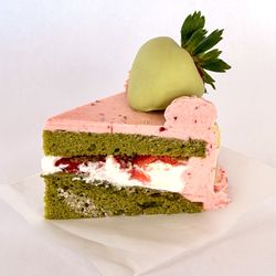 Strawberry Matcha Cake Slice