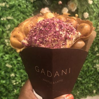 Gadani - Bananachips waffle & salted caramel ice with rose petals - Coffee & Tea Near Me - Berkeley, California