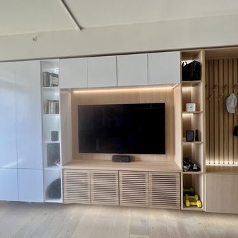 Axial WoodWorking - Almost finalize work with cabinet lights turned on. - Cabinetry Near Me - Paramount, California