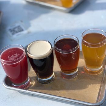 Caboose Commons - Beer flight! Blackberry Gose, Nitro Boxcar Brown Ale, Bourbon Aged Cherry Pie Maibock, Liquid Sunshine Sour Ale - Breweries Near Me - Fairfax, Virginia