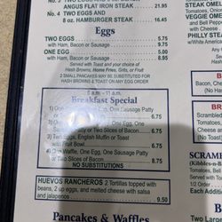 Peacock's Restaurant - My fav is the two eggs with sausage patty, I get it with the home fries, toast, and a single pancake. Their coffee is great too!