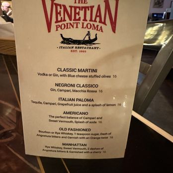 The Venetian Restaurant - House cocktails - Italian Near Me - San Diego, California