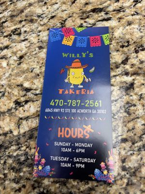 Menu photo 3 Willy's Takeria Acworth, GA