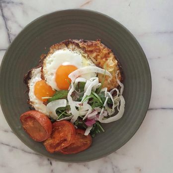 Punchbowl Canteen - Welsh rarebit, vegemite and cheese rustica toast with fried egg and Bloody Mary tomatoes - Cafes Near Me - Port Melbourne, VIC