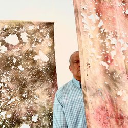 Contemporary Arts Center - That's ME walking between (but not touching) a collection of mesmerizing fabric pieces by Julia Oquero Bianca.