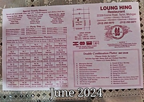 Menu photo 4 Loung Hing Restaurant Taylor, MI