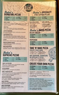 Menu photo 2 Babe's Pizza-Pasta Eureka, CA