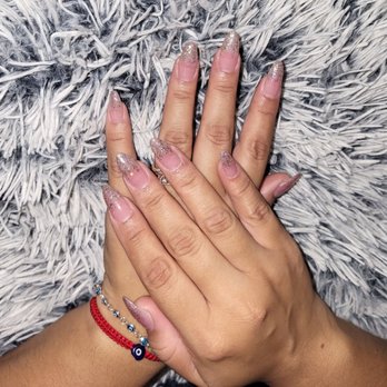Cute Nail - Glitter tips natural pink base - Nail Salons Near Me - Santa Monica, California