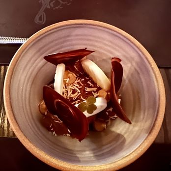 Garrison - CHOCOLATE COCONUT chocolate sorbet, hazelnut whip, coconut mousse - New American Near Me - Austin, Texas