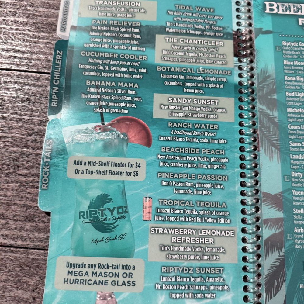 RipTydz - Drink Menu from August 2025 - Seafood Near Me - Myrtle Beach, South Carolina