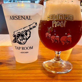 Arsenal Taproom + Kitchen - Delirium  Christmas in July! Glass goes home with me! - American Near Me - Augusta, Georgia