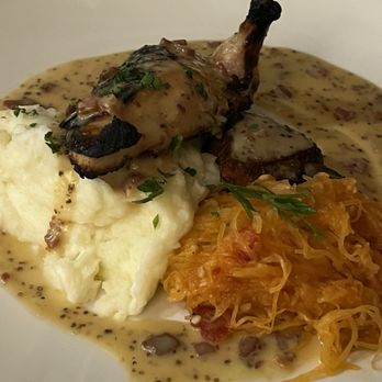 SALT - Chicken Leg Confit with mashed potatoes - New American Near Me - Boulder, Colorado