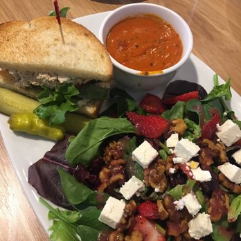 Broken Yolk Cafe - Combo! Tuna sandwich, berry salad and tomato bisque soup. All were great! - American Near Me - Glendora, California