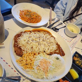 Lasung House - Katsu Cutlet with cheese, Rose Spaghetti. Both delicious and flavorful - Korean Near Me - Los Angeles, California Lasung House - Katsu Cutlet with cheese, Rose Spaghetti. Both delicious and flavorful - Korean Near Me - Los Angeles, California