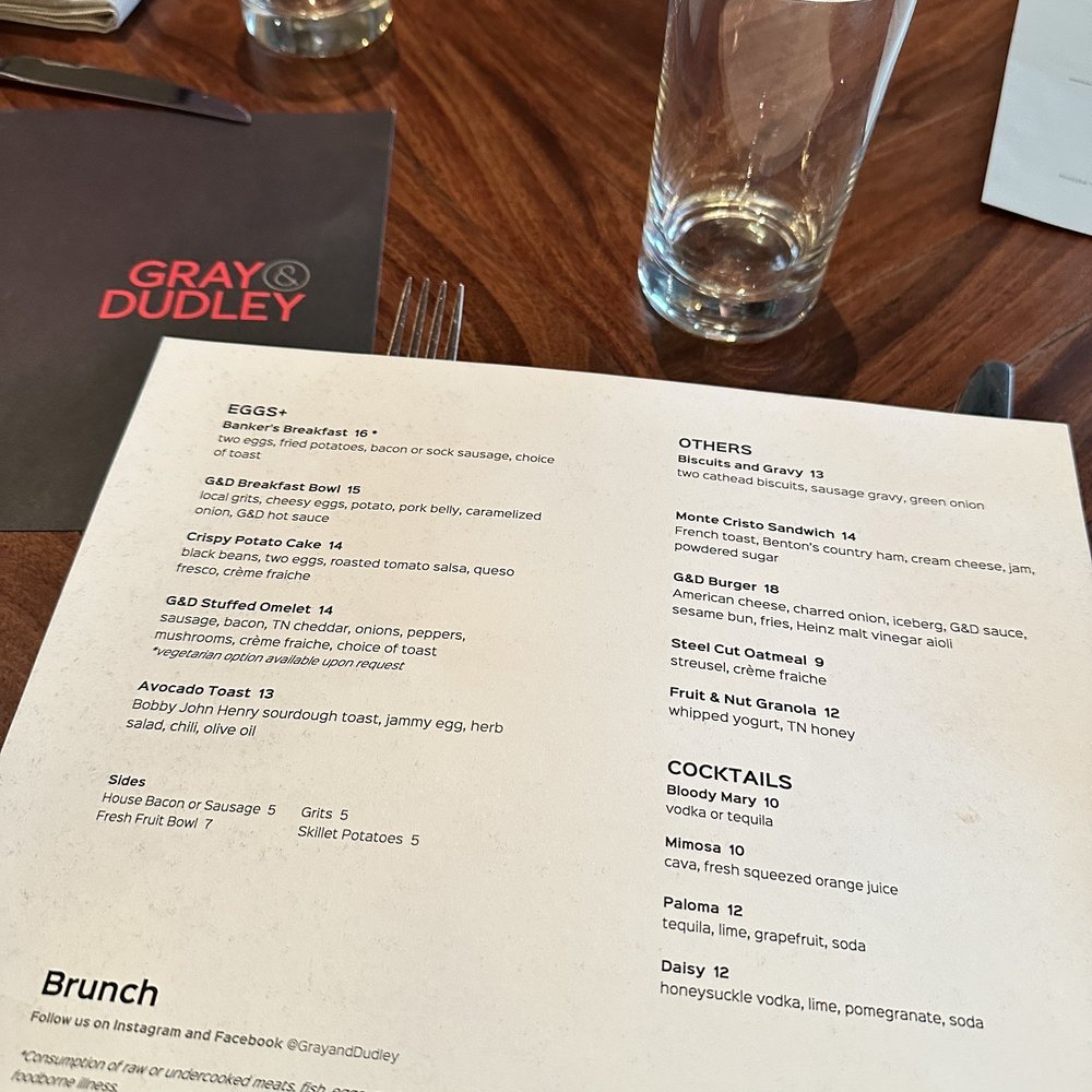 Gray & Dudley - Menu brunch - New American Near Me - Nashville, Tennessee