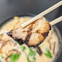 Ashiya - 4/27/24 - Shoyu Tonkotsu Ramen. Chashu. Tons of flame-grilled charred flavor. Good teriyaki marinade. A little chewy. Uneven fat.