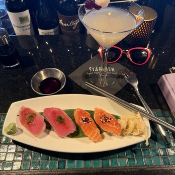 Starfish - Sashimi Star Nigiri Plate : Ahi & Salmon & Wild Lychee Martini - Asian Fusion Near Me - Laguna Beach, California
