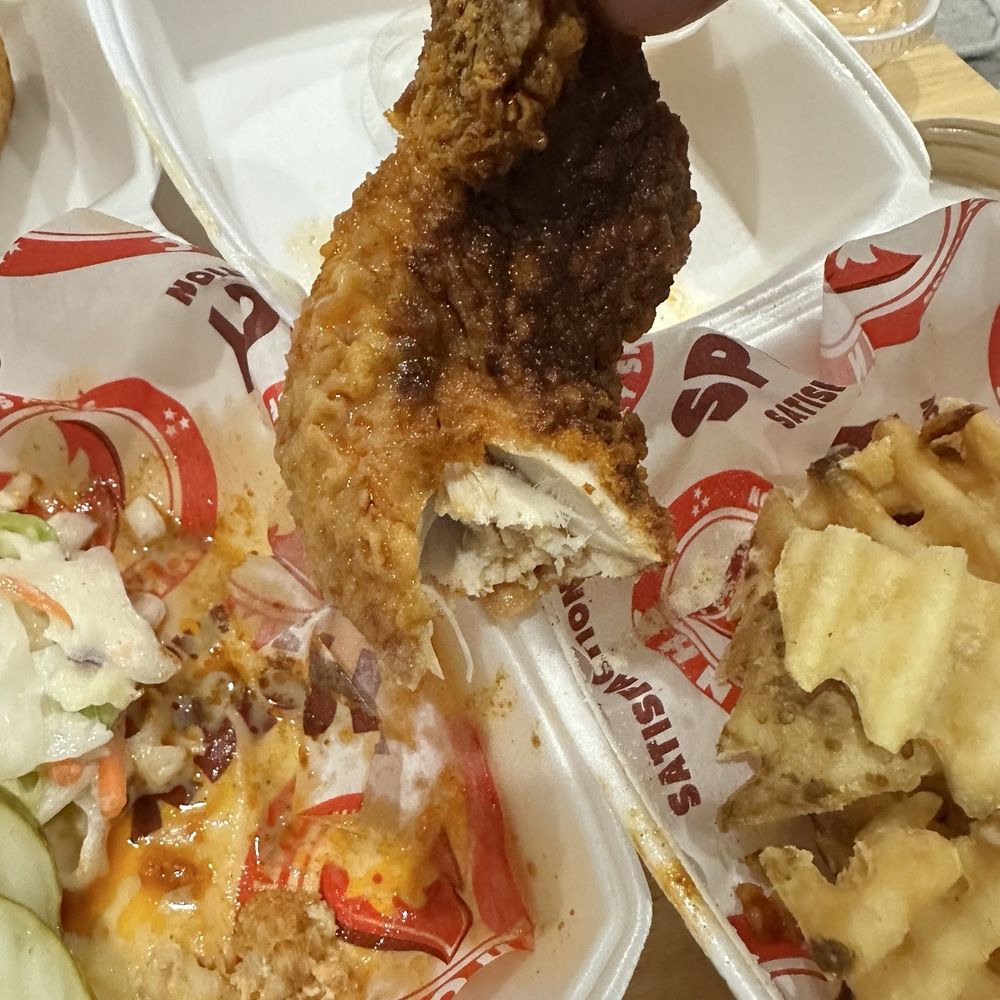 Chicken tender and waffle fries Chicken tender and waffle fries