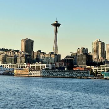 Bainbridge Island Ferry - Seattle space needle from the ferry - Ferries Near Me - Seattle, Washington