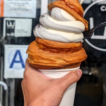 Cafe W Bakery and Desserts - Black Sesame & Vanilla Ice Cream Croissant - Cafes Near Me - Flushing, New York