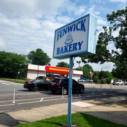 Fenwick Bakery sign with the Advance Auto Parts across the street