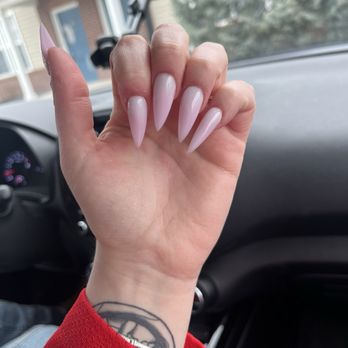 USA Nails - My nails i got a pink and white ombré dip on acrylics with a stiletto shape :) - Nail Salons Near Me - Greenfield, Indiana USA Nails - My nails i got a pink and white ombré dip on acrylics with a stiletto shape :) - Nail Salons Near Me - Greenfield, Indiana
