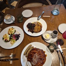 Pancakes, steak and eggs, and lobster Benedict. Pancakes, steak and eggs, and lobster Benedict.