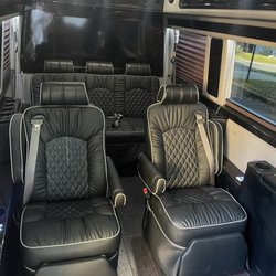 Black Diamond Limousine CLT - Our 7 Passenger Midwest Sprinter with rear Tailgate Package. 50 inch TV in rear with sound, HDMI, Power outlets.