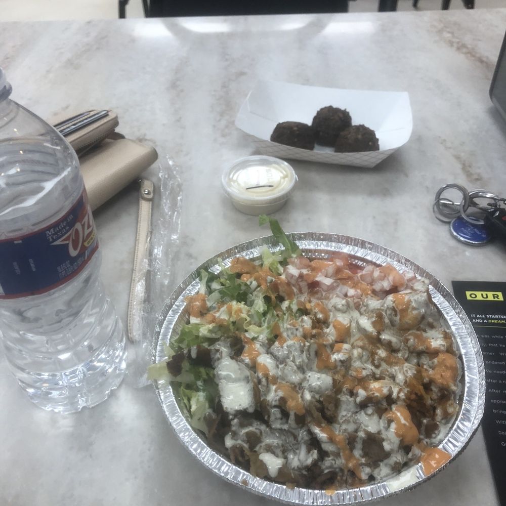 Big Guy’s Chicken & Rice - The big guys mixed bowl (chicken and gyro) over rice and side of falafel- fresh and delicious - Mediterranean Near Me - Euless, Texas Big Guy’s Chicken & Rice - The big guys mixed bowl (chicken and gyro) over rice and side of falafel- fresh and delicious - Mediterranean Near Me - Euless, Texas