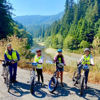 Redwood Cycles - Riding e bikes along the Eel  river in Humboldt County - Bike Rentals Near Me - Eureka, California