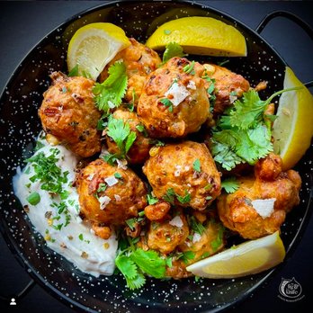 The Fig & The Knife - Corn & Green Onion Fritters with a Creamy Lemon & Chili Dipping Sauce - Food Delivery Services Near Me The Fig & The Knife - Corn & Green Onion Fritters with a Creamy Lemon & Chili Dipping Sauce - Food Delivery Services Near Me