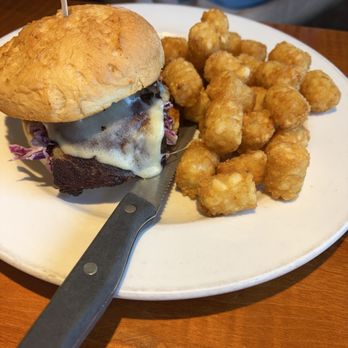 Fargher Lakehouse - The brisket with tots (gluten free bun) - American Near Me - Yacolt, Washington Fargher Lakehouse - The brisket with tots (gluten free bun) - American Near Me - Yacolt, Washington