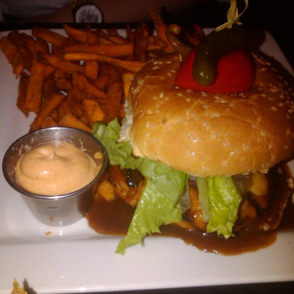 The Standard - Burger Deluxe - cheese curds and gravy, and beef patty substituted with chicken breast, sweet potato fries with chipotle mayo - Bars Near Me - Ottawa, Ontario The Standard - Burger Deluxe - cheese curds and gravy, and beef patty substituted with chicken breast, sweet potato fries with chipotle mayo - Bars Near Me - Ottawa, Ontario