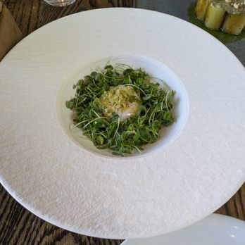 Les Petites Canailles - @endoedibles on Instagram 05/09/26 Peas All Around - Pea Purée, Pea Salad, 64 Egg, Green Garlic - French Near Me - Paso Robles, California