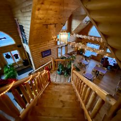 Red Pine Cookhouse - Grand staircase from the second level.