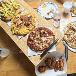 Firehouse Pizza and Subs - Pizza Flight, hot honey wings pizza skins