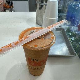 Thai Tea Smoothie w/ lychee jelly, boba, & Oreo pieces. Thai Tea Smoothie w/ lychee jelly, boba, & Oreo pieces.