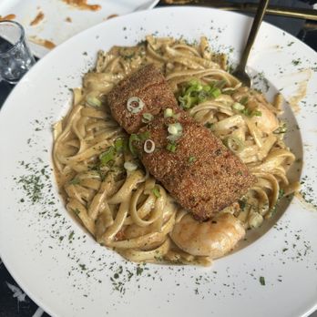 Soule - Fried salmon with Cajun shrimp pasta - Cajun/Creole Near Me - Chicago, Illinois Soule - Fried salmon with Cajun shrimp pasta - Cajun/Creole Near Me - Chicago, Illinois