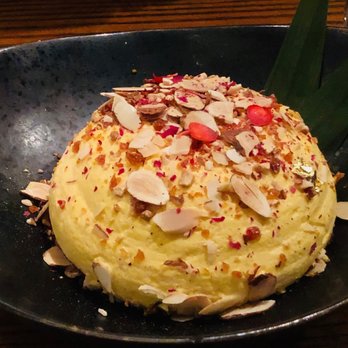 Indian Accent - Makhan Malai, Saffron Milk, Rose Petal Jaggery Brittle, Almonds - Indian Near Me - New York, New York