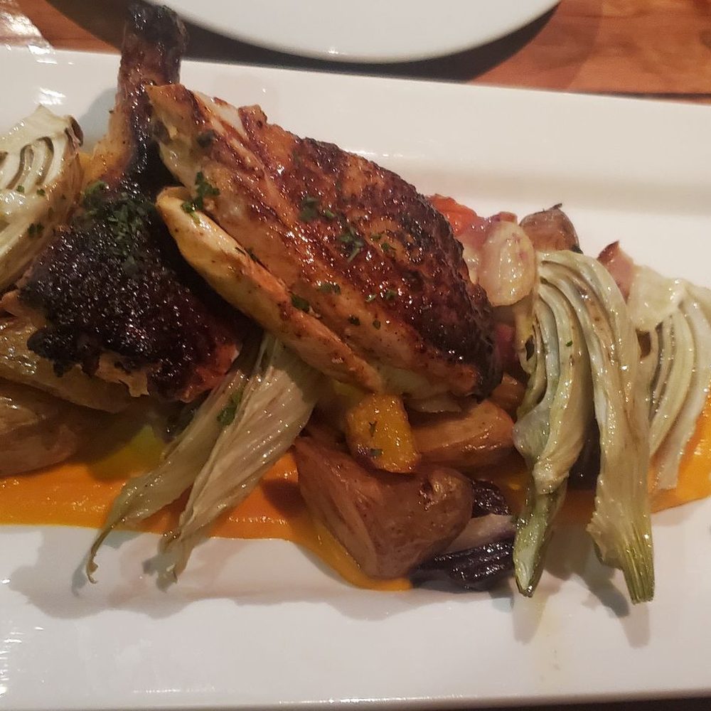 Oenotri - Pollo All' Mattone. Hen with artichokes and fingerling potatoes. It was good. - Italian Near Me - Napa, California Oenotri - Pollo All' Mattone. Hen with artichokes and fingerling potatoes. It was good. - Italian Near Me - Napa, California
