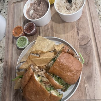 A La Brava Mexican Kitchen - Torta Classico with a side of rice and beans - Breakfast & Brunch Near Me - Aliso Viejo, California