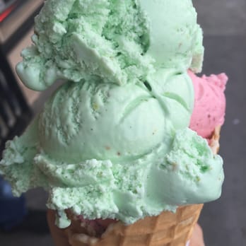 La Michoacana - El Monte - Pistachio and fresa Ina waffle cone. Yummy! - Mexican Near Me - El Monte, California