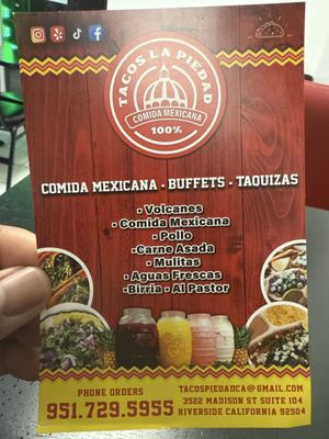 Menu photo 5 Tacos La Piedad Riverside, CA