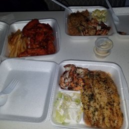 2 fish and shrimp platters with an order of wings as well. 2 fish and shrimp platters with an order of wings as well.