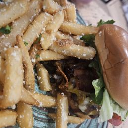 Burger and truffle fries